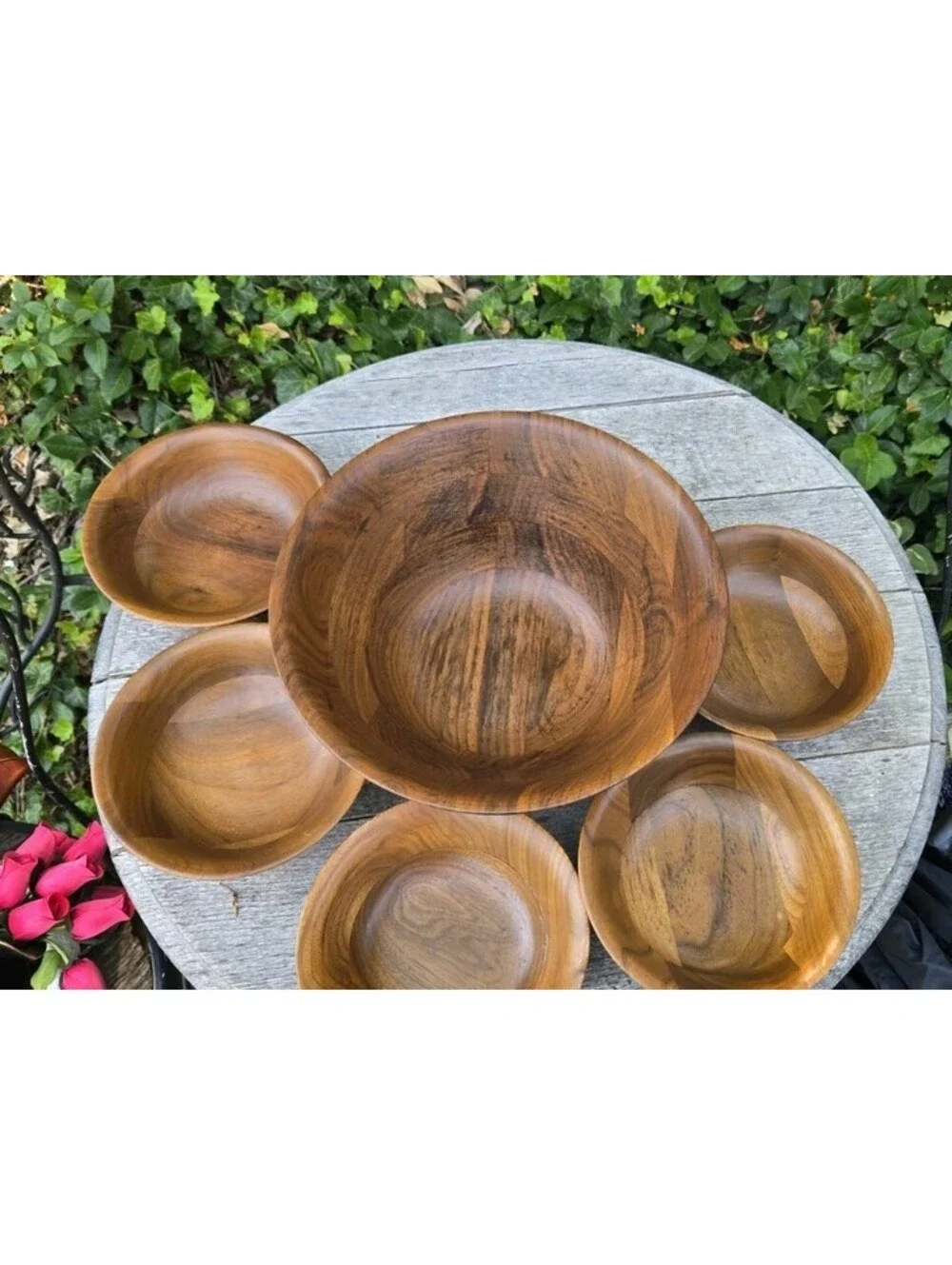 Kustom Kraft Solid Black Walnut Salad Bowl Set 6pcs Serving Bowl 5 Salad Bowls